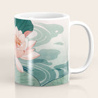 Japanese Wall Art Floral Lotus Painting Pink Pastel Green botanical Wabi Sabi Flower Poster  Coffee Mug Gallery Image 1