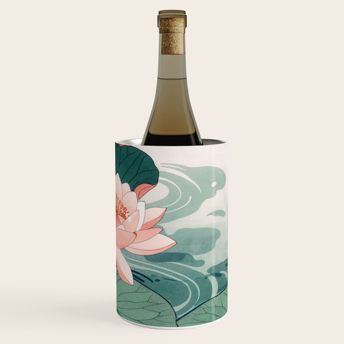 Japanese Wall Art Floral Lotus Painting Pink Pastel Green botanical Wabi Sabi Flower Poster  Wine Chiller Gallery Image 3