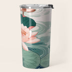 Japanese Wall Art Floral Lotus Painting Pink Pastel Green botanical Wabi Sabi Flower Poster  Travel Mug Gallery Image 2