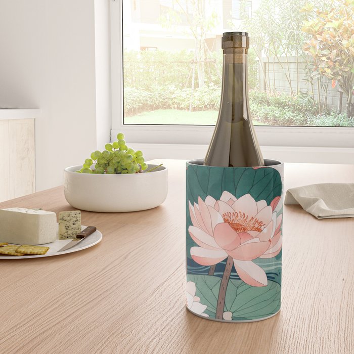 Japanese Wall Art Floral Lotus Painting Pink Pastel Green botanical Wabi Sabi Flower Poster  Wine Chiller Gallery Image 4