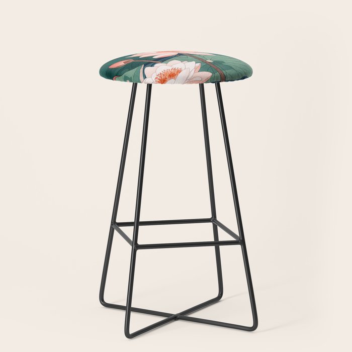 Japanese Wall Art Floral Lotus Painting Pink Pastel Green botanical Wabi Sabi Flower Poster  Stool Gallery Image 1