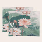 Japanese Wall Art Floral Lotus Painting Pink Pastel Green botanical Wabi Sabi Flower Poster  Placemat Gallery Image 1