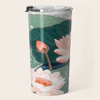 Japanese Wall Art Floral Lotus Painting Pink Pastel Green botanical Wabi Sabi Flower Poster  Travel Mug Gallery Image 3