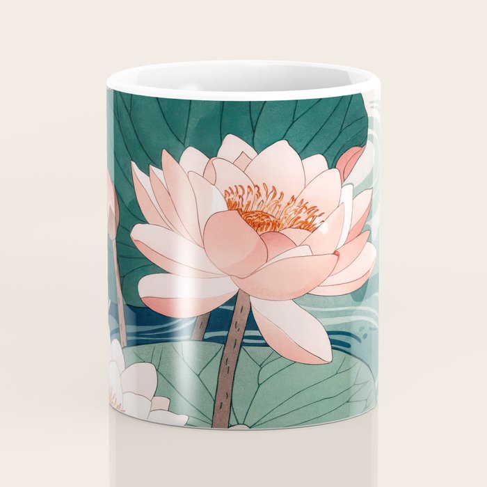 Japanese Wall Art Floral Lotus Painting Pink Pastel Green botanical Wabi Sabi Flower Poster  Coffee Mug Gallery Image 4