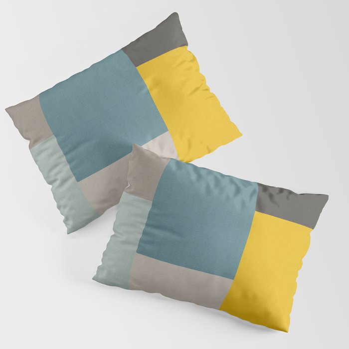 Teal Mustard Gray Modern Patchwork  Pillow Sham Gallery Image 3