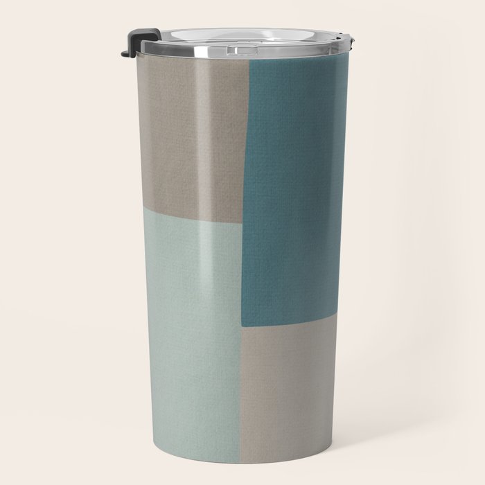 Teal Mustard Gray Modern Patchwork  Travel Mug Gallery Image 3