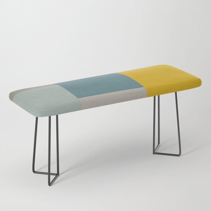 Teal Mustard Gray Modern Patchwork  Bench Gallery Image 1
