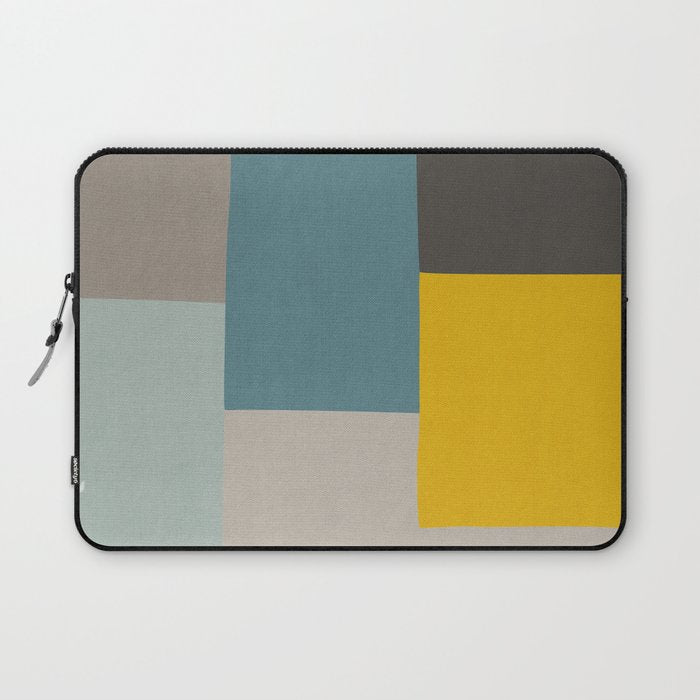 Teal Mustard Gray Modern Patchwork  Laptop Sleeve Gallery Image 1