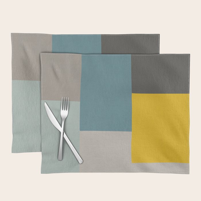 Teal Mustard Gray Modern Patchwork  Placemat Gallery Image 1
