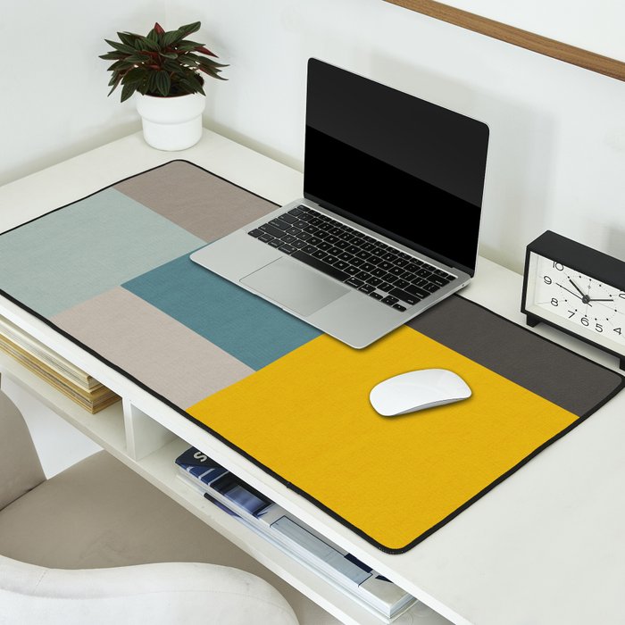 Teal Mustard Gray Modern Patchwork  Desk Mat Gallery Image 2