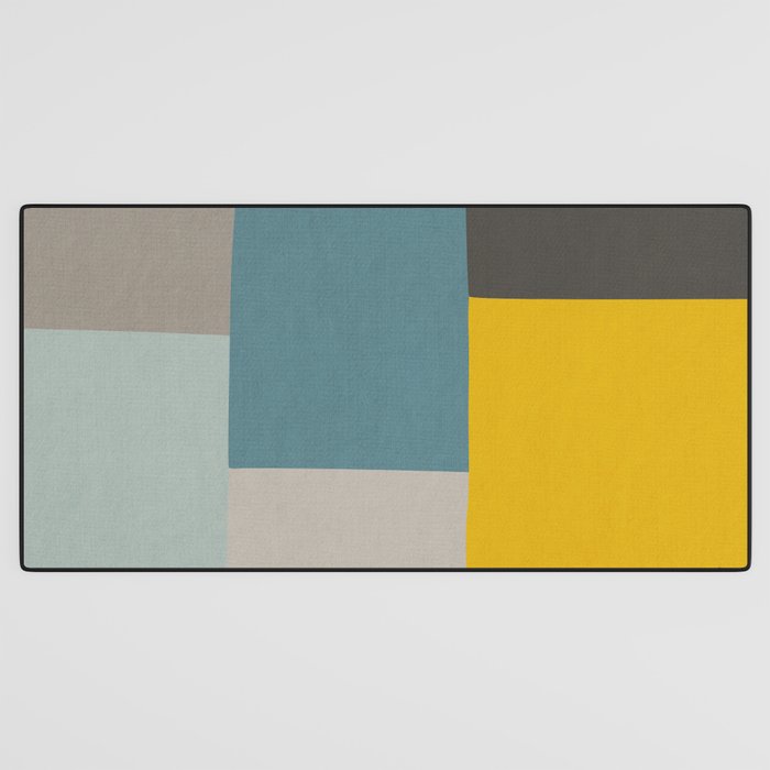 Teal Mustard Gray Modern Patchwork  Desk Mat Gallery Image 3
