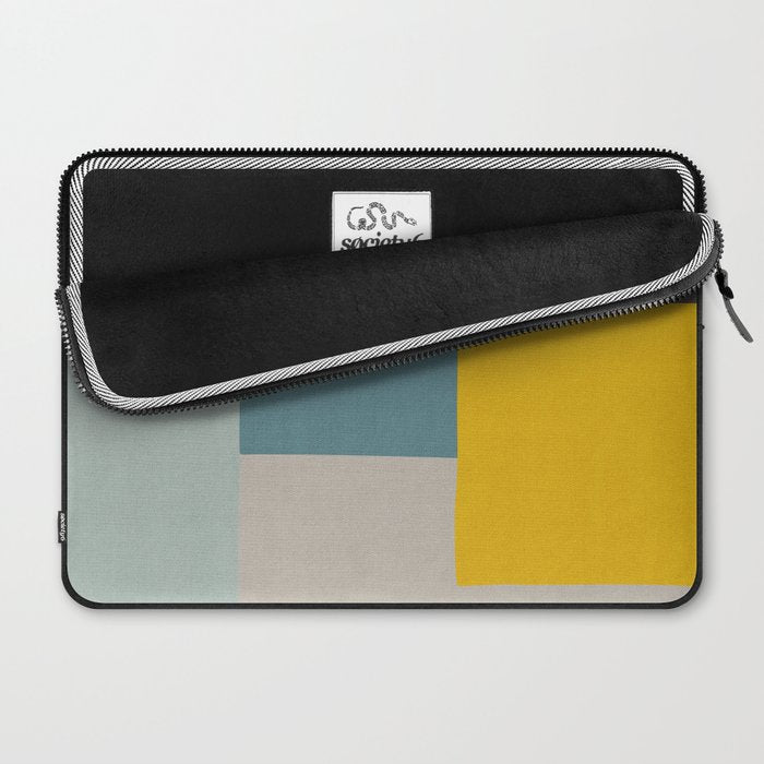 Teal Mustard Gray Modern Patchwork  Laptop Sleeve Gallery Image 2