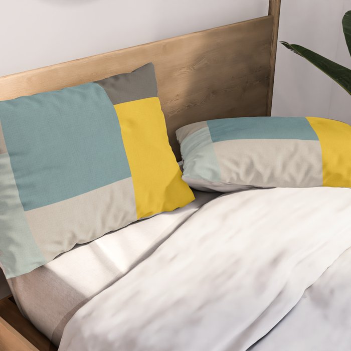 Teal Mustard Gray Modern Patchwork  Pillow Sham Gallery Image 2