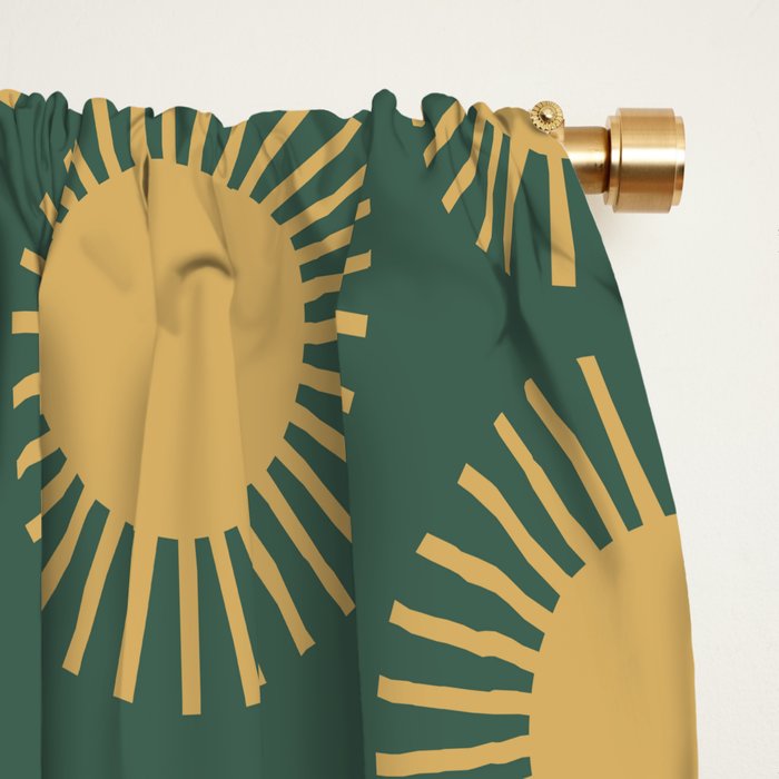 Boho Summer Sun Pattern X Kelly Green and Yellow Window Curtain Gallery Image 2