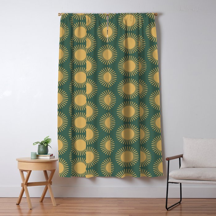 Boho Summer Sun Pattern X Kelly Green and Yellow Window Curtain Gallery Image 5