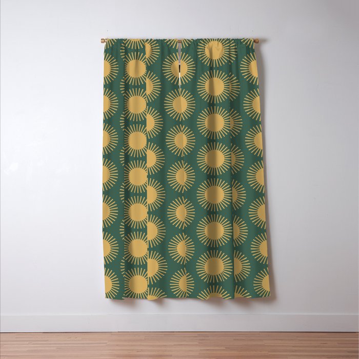 Boho Summer Sun Pattern X Kelly Green and Yellow Window Curtain Gallery Image 3