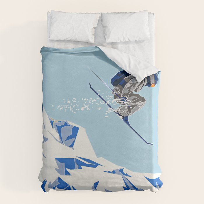 Airborn Skier Flying Down the Ski Slopes Duvet Cover Gallery Image 1