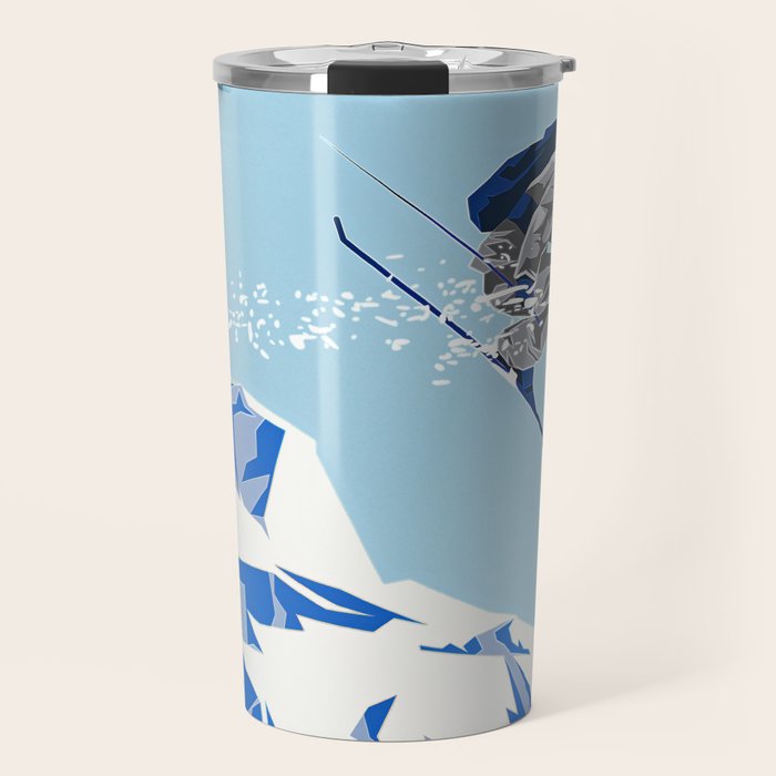 Airborn Skier Flying Down the Ski Slopes Travel Mug Gallery Image 1