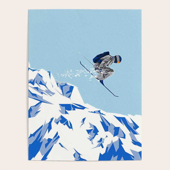Airborn Skier Flying Down the Ski Slopes Poster Gallery Image 4