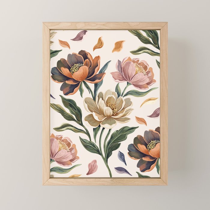 Hand Painted Peony Florals Mini Art Print Gallery Image 1