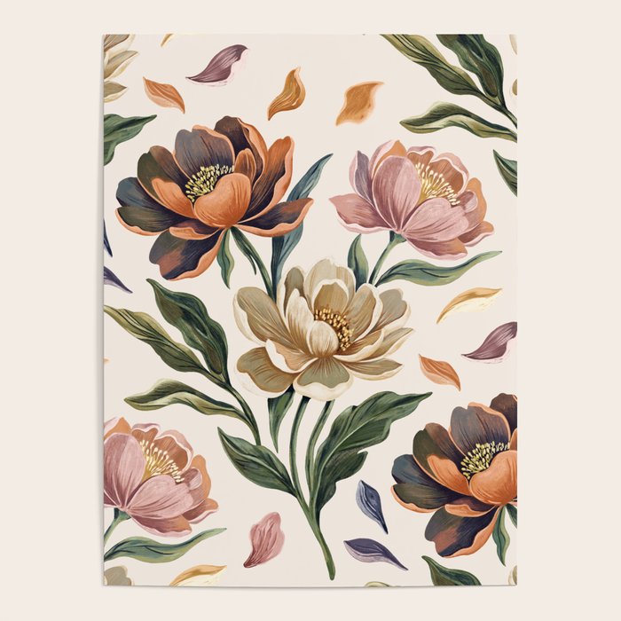 Hand Painted Peony Florals Poster Gallery Image 1