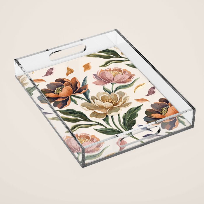 Hand Painted Peony Florals Acrylic Tray Gallery Image 1