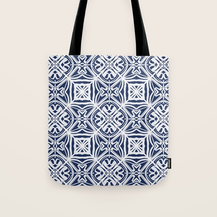 Blue tile brushstroke pattern Tote Bag Gallery Image 1