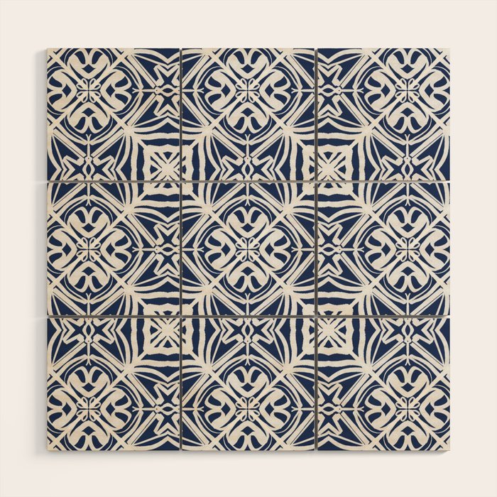 Blue tile brushstroke pattern Wood Wall Art Gallery Image 1