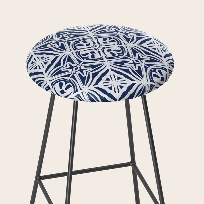 Blue tile brushstroke pattern Stool Gallery Image 2