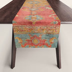 Antique Warm Coral Red & Burnt Orange Turkish Oushak Rug Print Table Runner Gallery Image 1