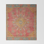 Antique Warm Coral Red & Burnt Orange Turkish Oushak Rug Print Throw Blanket Gallery Image 2