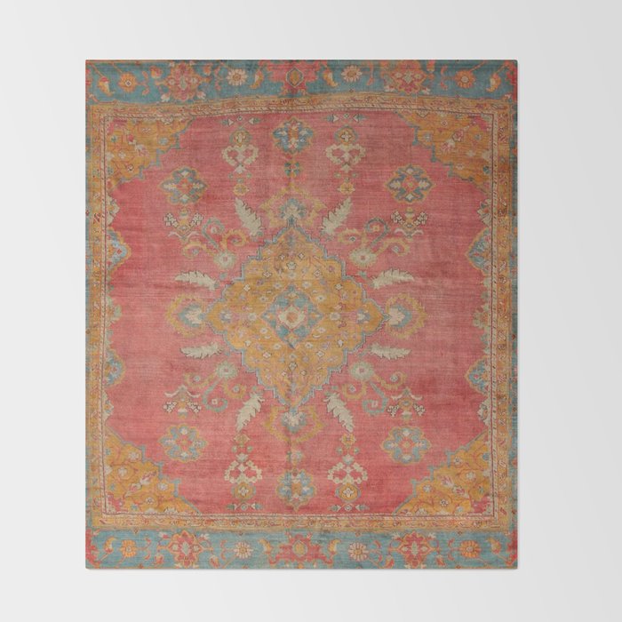 Antique Warm Coral Red & Burnt Orange Turkish Oushak Rug Print Throw Blanket Gallery Image 2