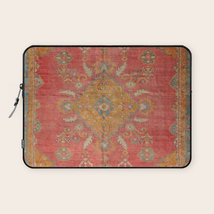 Antique Warm Coral Red & Burnt Orange Turkish Oushak Rug Print Laptop Sleeve Gallery Image 1