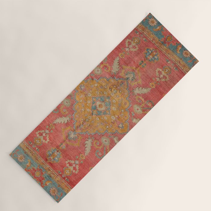 Antique Warm Coral Red & Burnt Orange Turkish Oushak Rug Print Yoga Mat Gallery Image 1