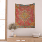 Antique Warm Coral Red & Burnt Orange Turkish Oushak Rug Print Wall Tapestry Gallery Image 2