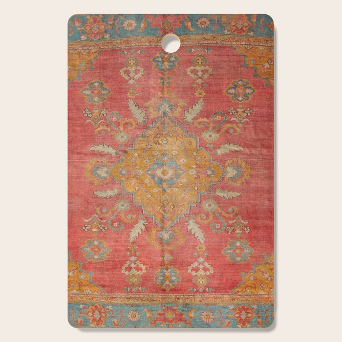Antique Warm Coral Red & Burnt Orange Turkish Oushak Rug Print Cutting Board Gallery Image 1