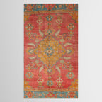 Antique Warm Coral Red & Burnt Orange Turkish Oushak Rug Print Tablecloth Gallery Image 2