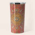 Antique Warm Coral Red & Burnt Orange Turkish Oushak Rug Print Travel Mug Gallery Image 1