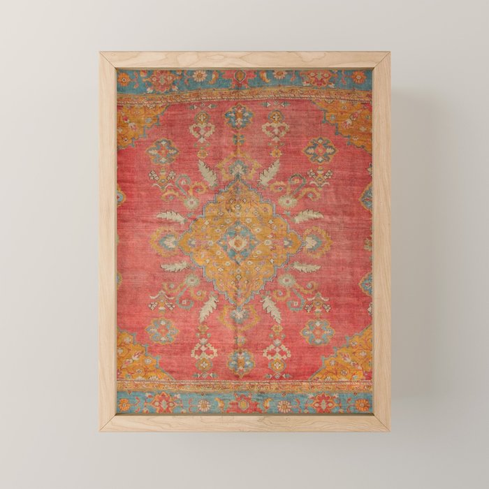 Antique Warm Coral Red & Burnt Orange Turkish Oushak Rug Print Mini Art Print Gallery Image 1