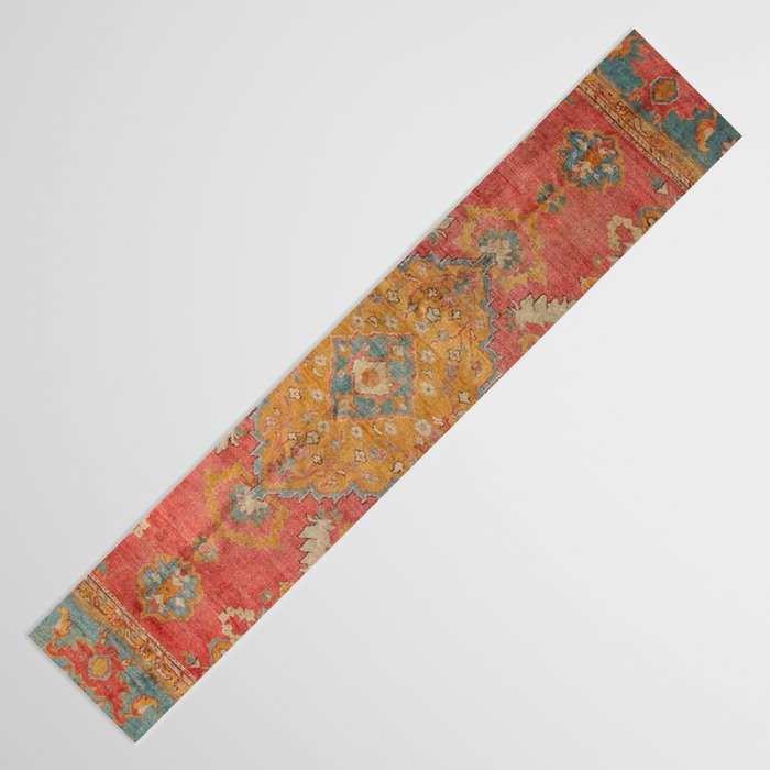 Antique Warm Coral Red & Burnt Orange Turkish Oushak Rug Print Table Runner Gallery Image 3