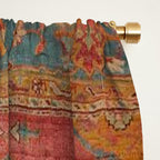 Antique Warm Coral Red & Burnt Orange Turkish Oushak Rug Print Window Curtain Gallery Image 2