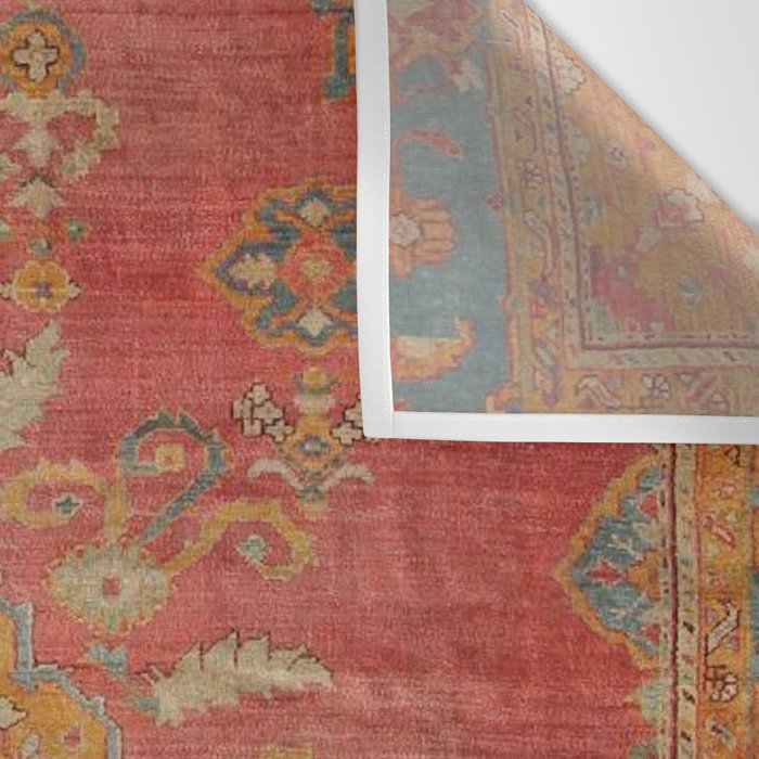 Antique Warm Coral Red & Burnt Orange Turkish Oushak Rug Print Wall Tapestry Gallery Image 3