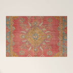 Antique Warm Coral Red & Burnt Orange Turkish Oushak Rug Print Welcome Mat Gallery Image 1