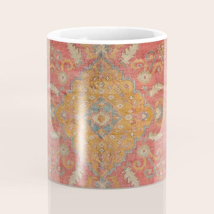 Antique Warm Coral Red & Burnt Orange Turkish Oushak Rug Print Coffee Mug Gallery Image 4