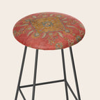 Antique Warm Coral Red & Burnt Orange Turkish Oushak Rug Print Stool Gallery Image 2