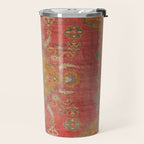 Antique Warm Coral Red & Burnt Orange Turkish Oushak Rug Print Travel Mug Gallery Image 2
