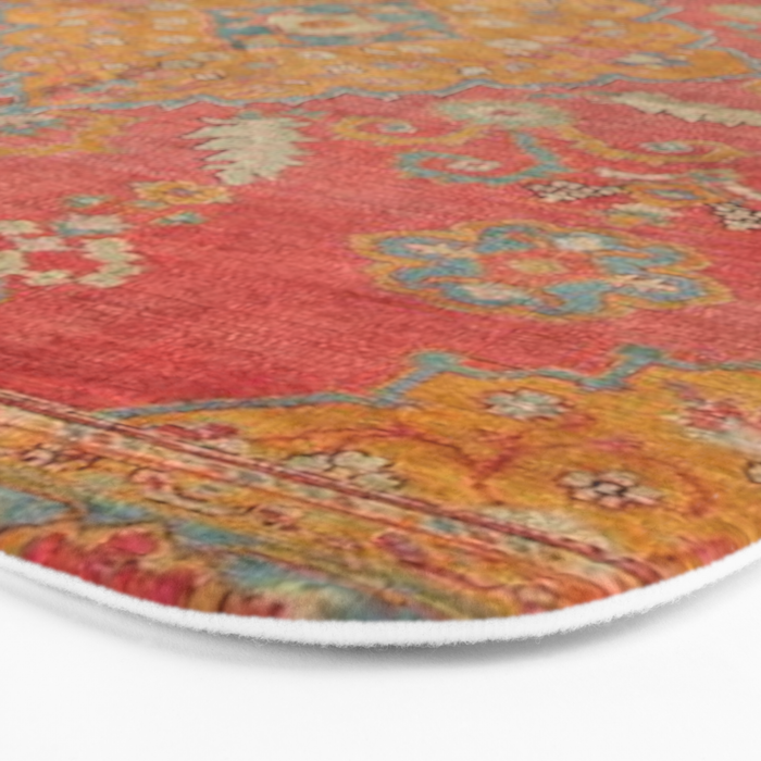 Antique Warm Coral Red & Burnt Orange Turkish Oushak Rug Print Bath Mat Gallery Image 3
