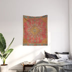 Antique Warm Coral Red & Burnt Orange Turkish Oushak Rug Print Wall Tapestry Gallery Image 2