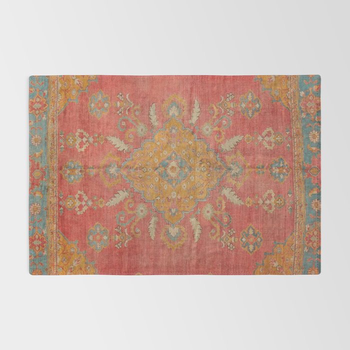 Antique Warm Coral Red & Burnt Orange Turkish Oushak Rug Print Rug Gallery Image 2