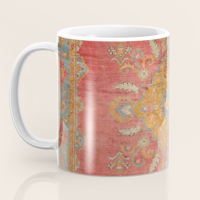 Antique Warm Coral Red & Burnt Orange Turkish Oushak Rug Print Coffee Mug Gallery Image 3